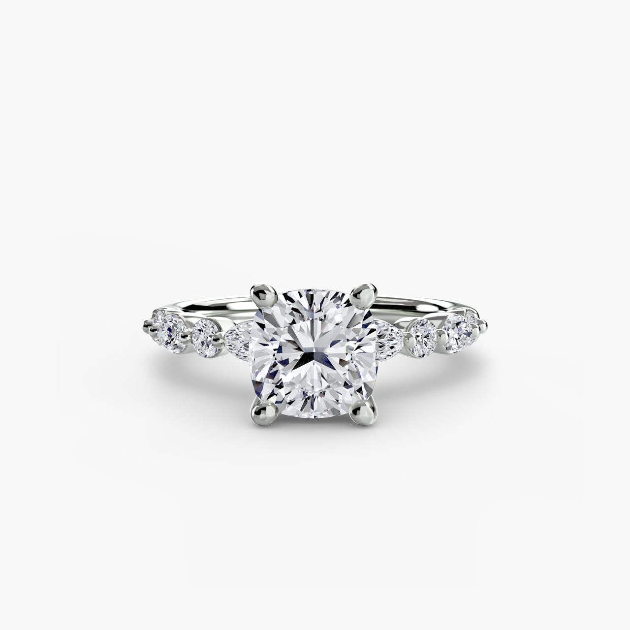14K White Gold / Cushion Solitaire with Eternity Pavé 2