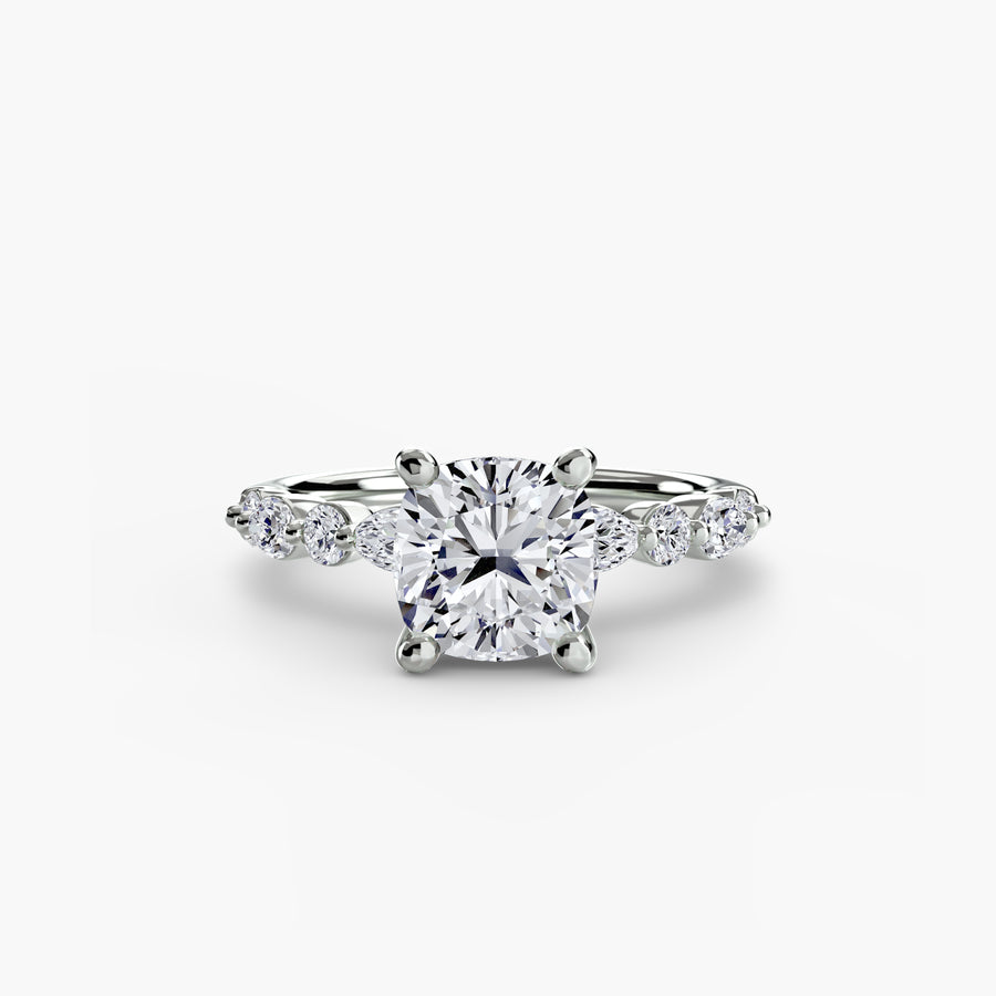 14K White Gold / Cushion Solitaire with Eternity Pavé 2