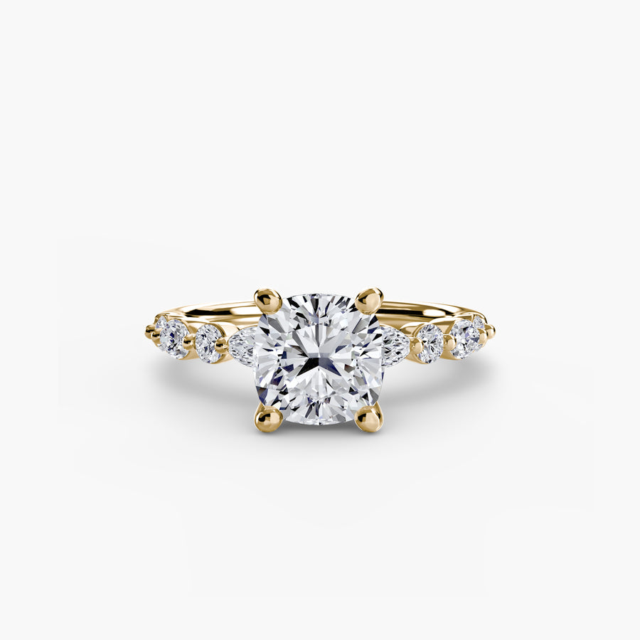 14K Yellow Gold / Cushion Solitaire with Eternity Pavé 2