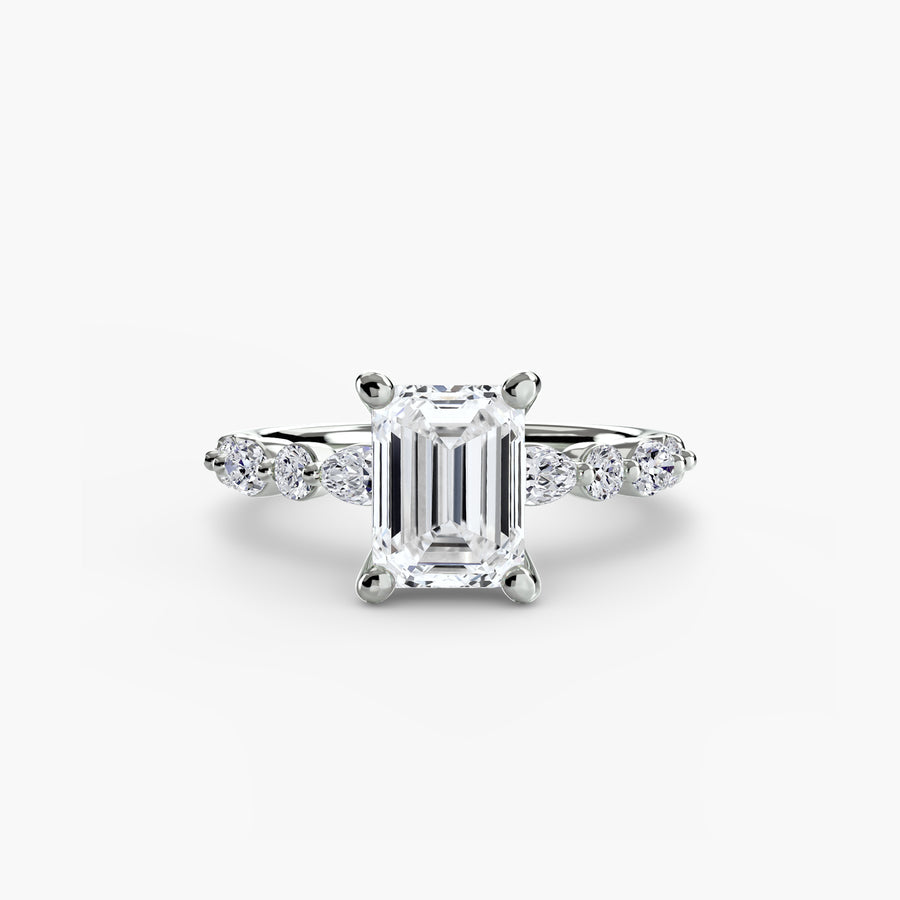 14K White Gold / Emerald Solitaire with Eternity Pavé 2