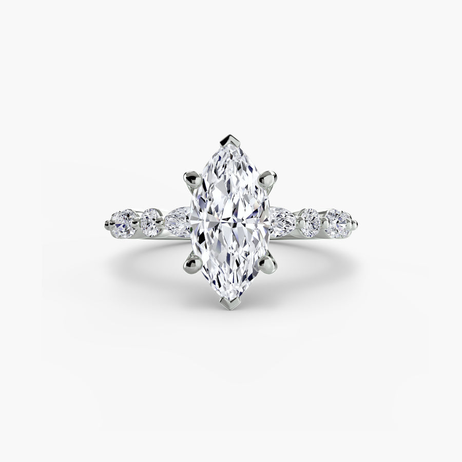 14K White Gold / Marquise Solitaire with Eternity Pavé 2