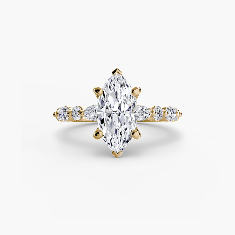 14K Yellow Gold / Marquise Solitaire with Eternity Pavé 2
