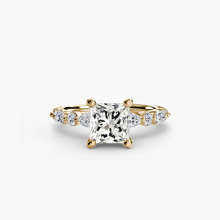 14K Yellow Gold / Princess Solitaire with Eternity Pavé 2