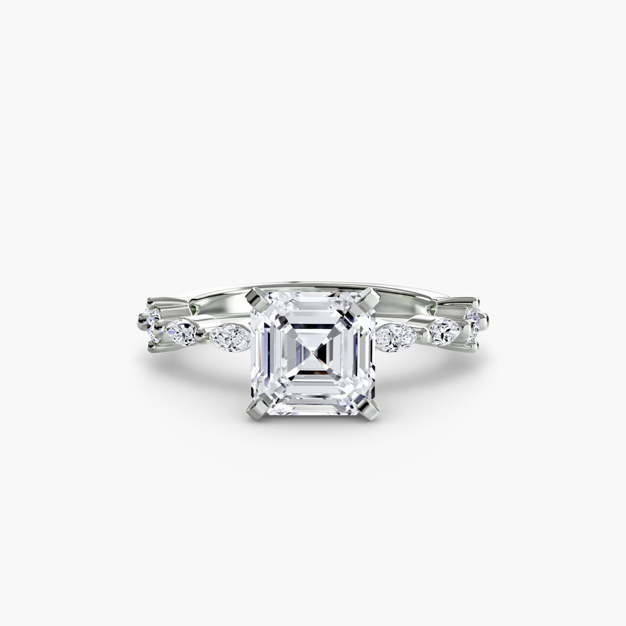 14K White Gold / Asscher Solitaire with Eternity Pavé