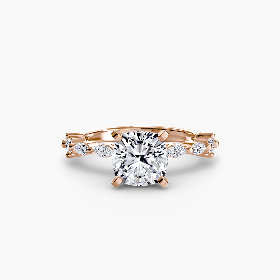 14K Rose Gold / Cushion Solitaire with Eternity Pavé