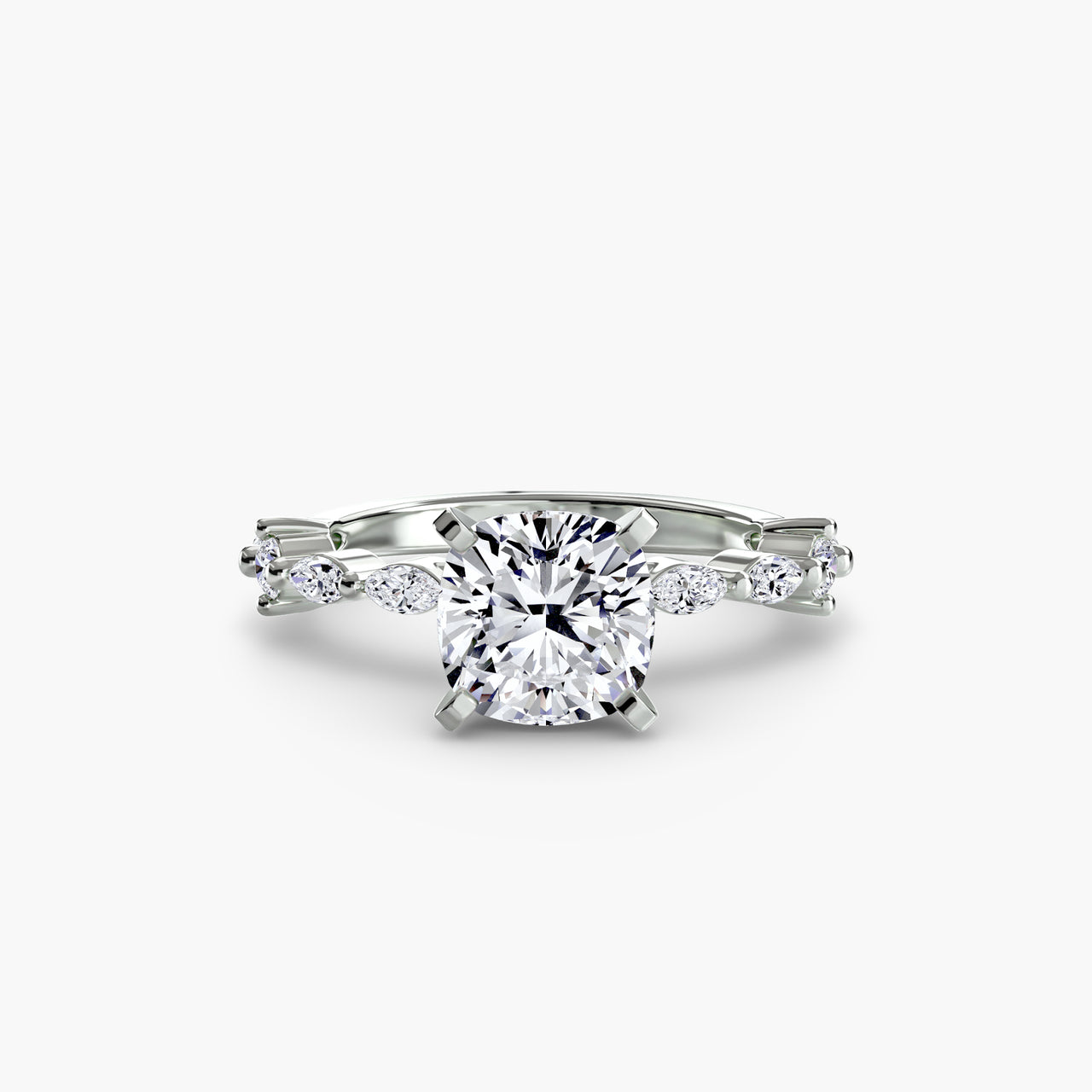 14K White Gold / Cushion Solitaire with Eternity Pavé
