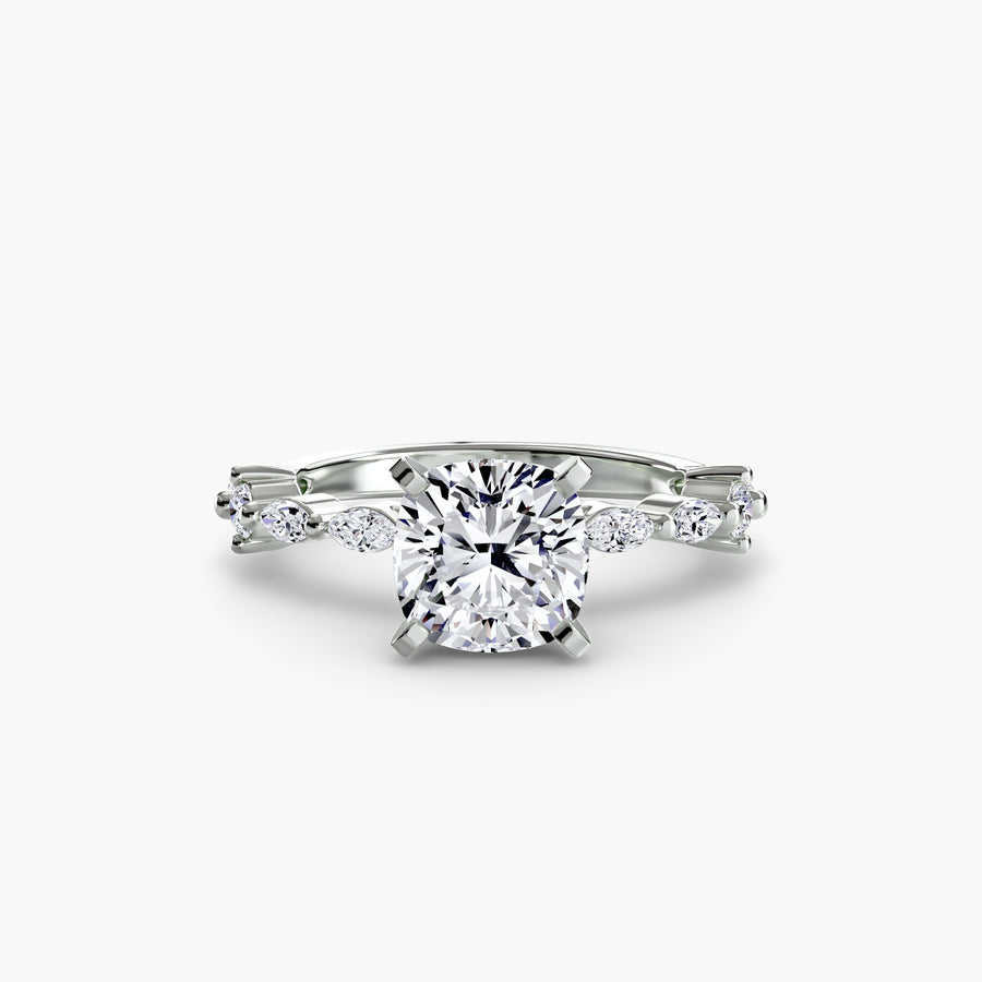 14K White Gold / Cushion Solitaire with Eternity Pavé