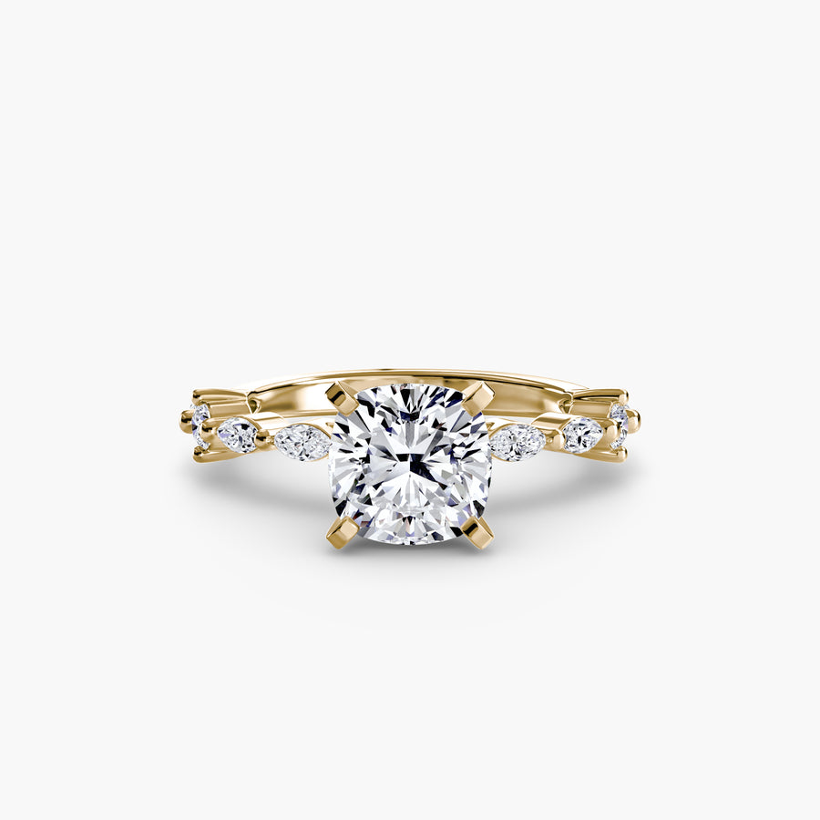 14K Yellow Gold / Cushion Solitaire with Eternity Pavé