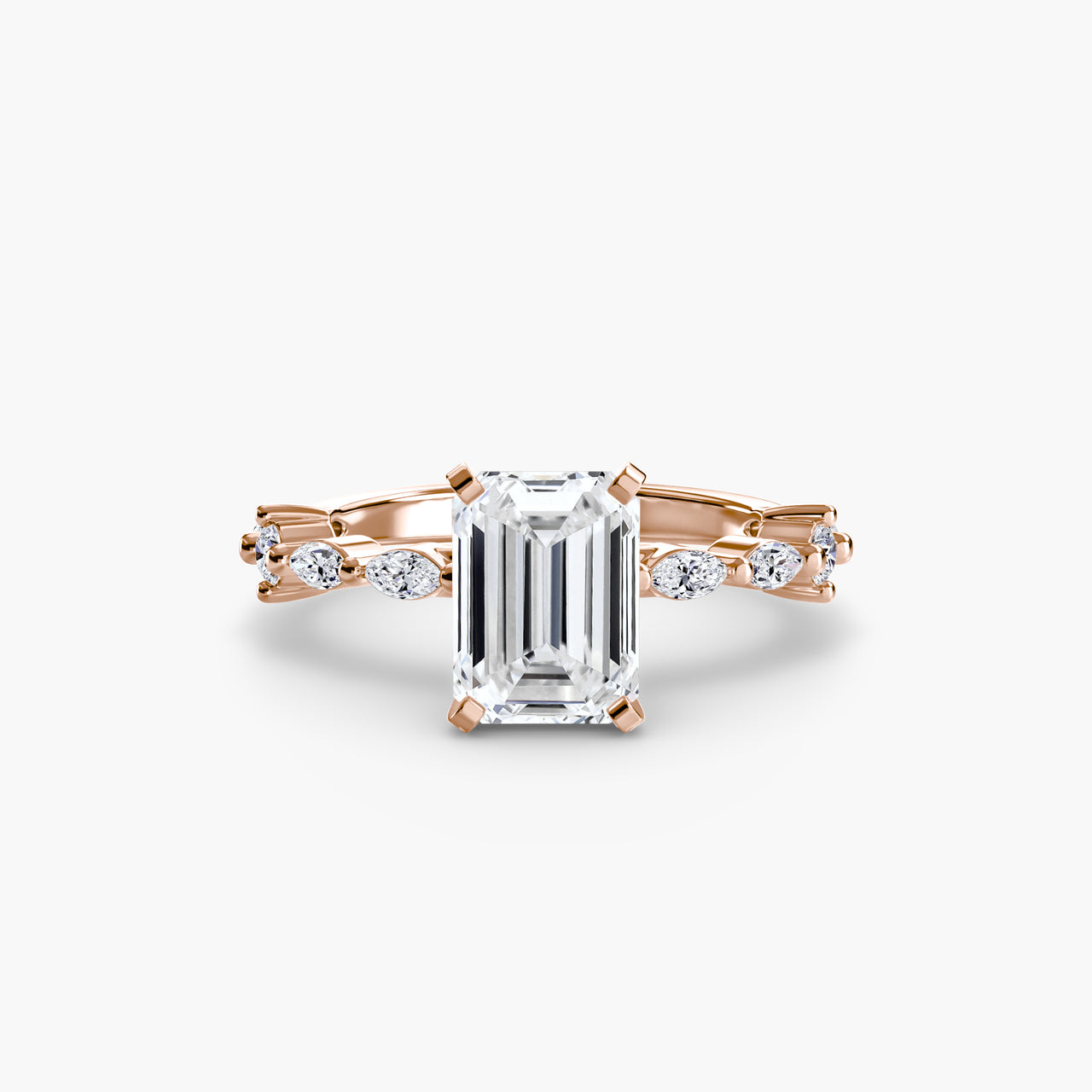 14K Rose Gold / Emerald Solitaire with Eternity Pavé