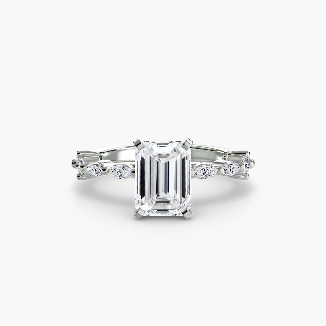 14K White Gold / Emerald Solitaire with Eternity Pavé