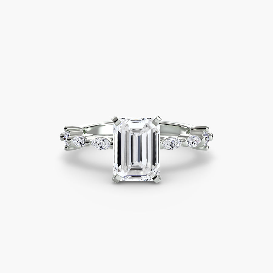 14K White Gold / Emerald Solitaire with Eternity Pavé