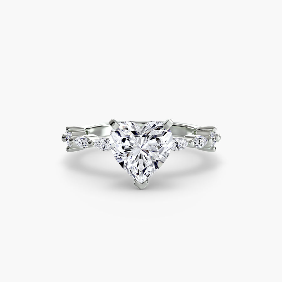 14K White Gold / Heart Solitaire with Eternity Pavé