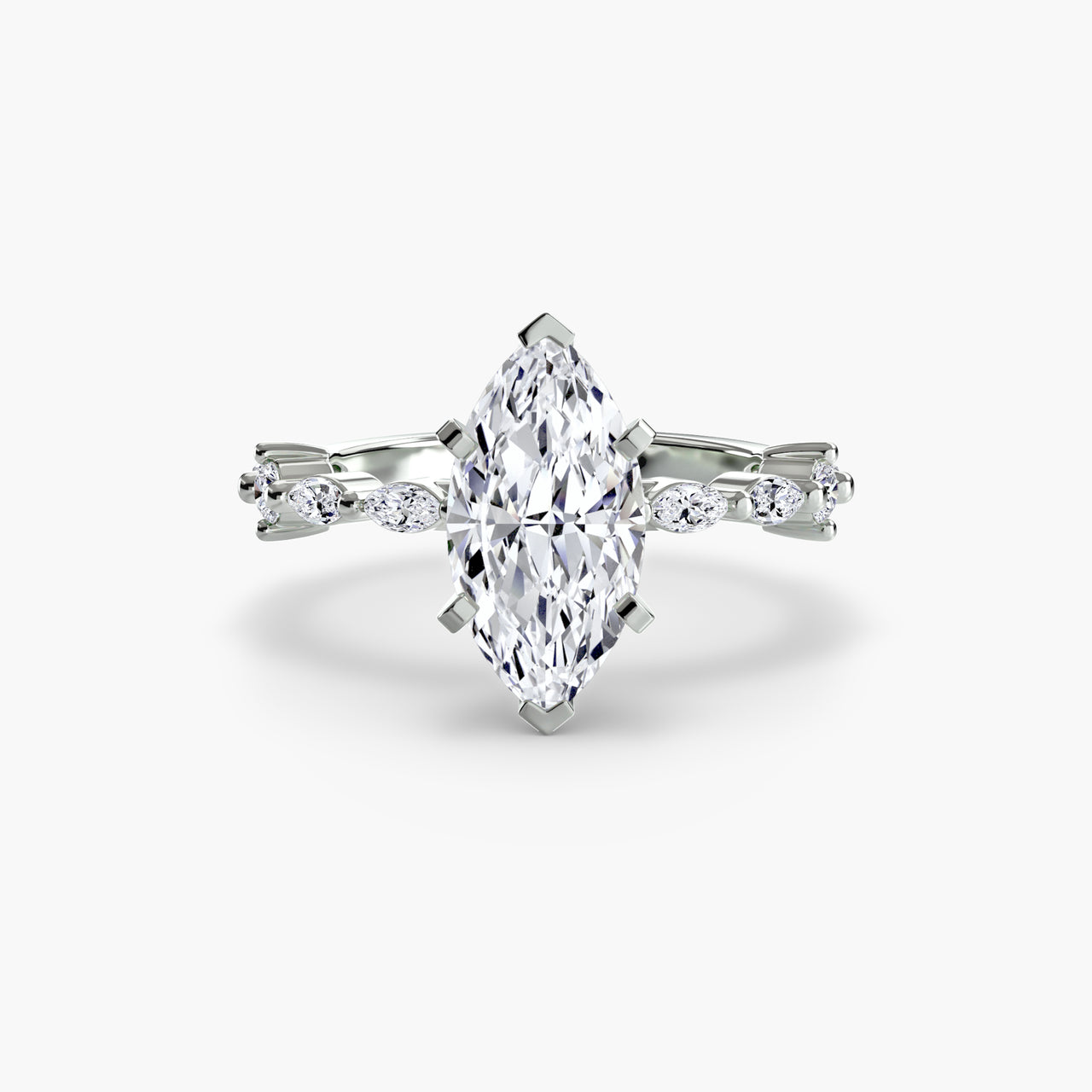 14K White Gold / Marquise Solitaire with Eternity Pavé
