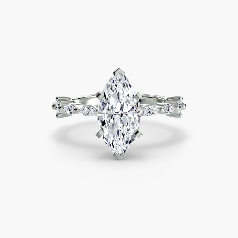 14K White Gold / Marquise Solitaire with Eternity Pavé