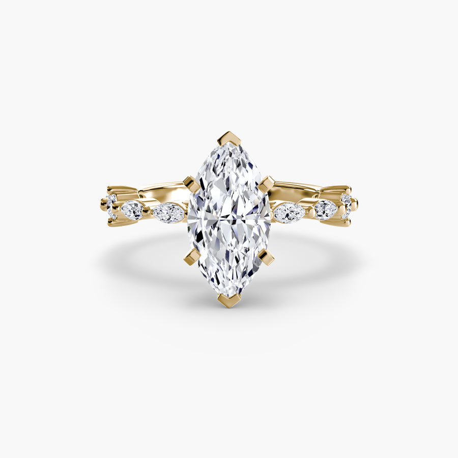 14K Yellow Gold / Marquise Solitaire with Eternity Pavé