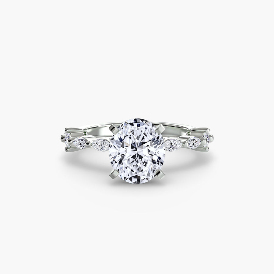 14K White Gold / Oval Solitaire with Eternity Pavé