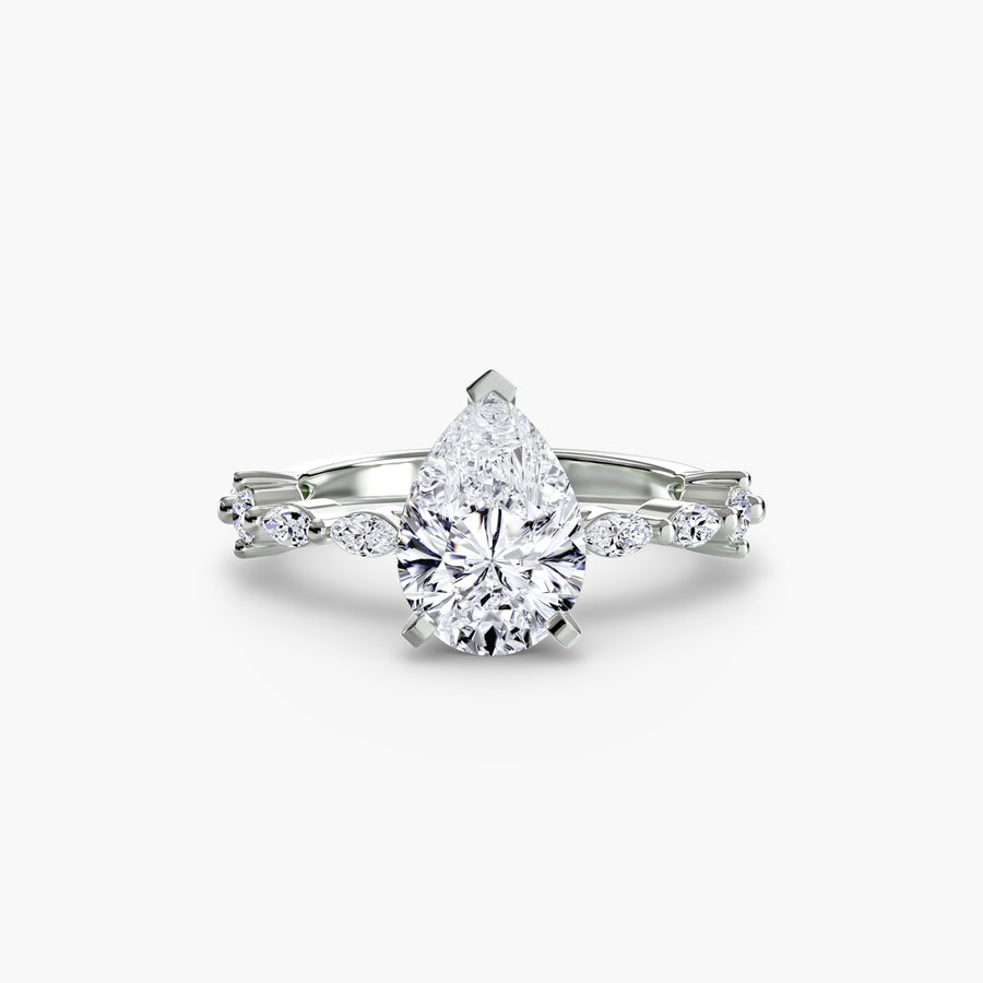 14K White Gold / Pear Solitaire with Eternity Pavé
