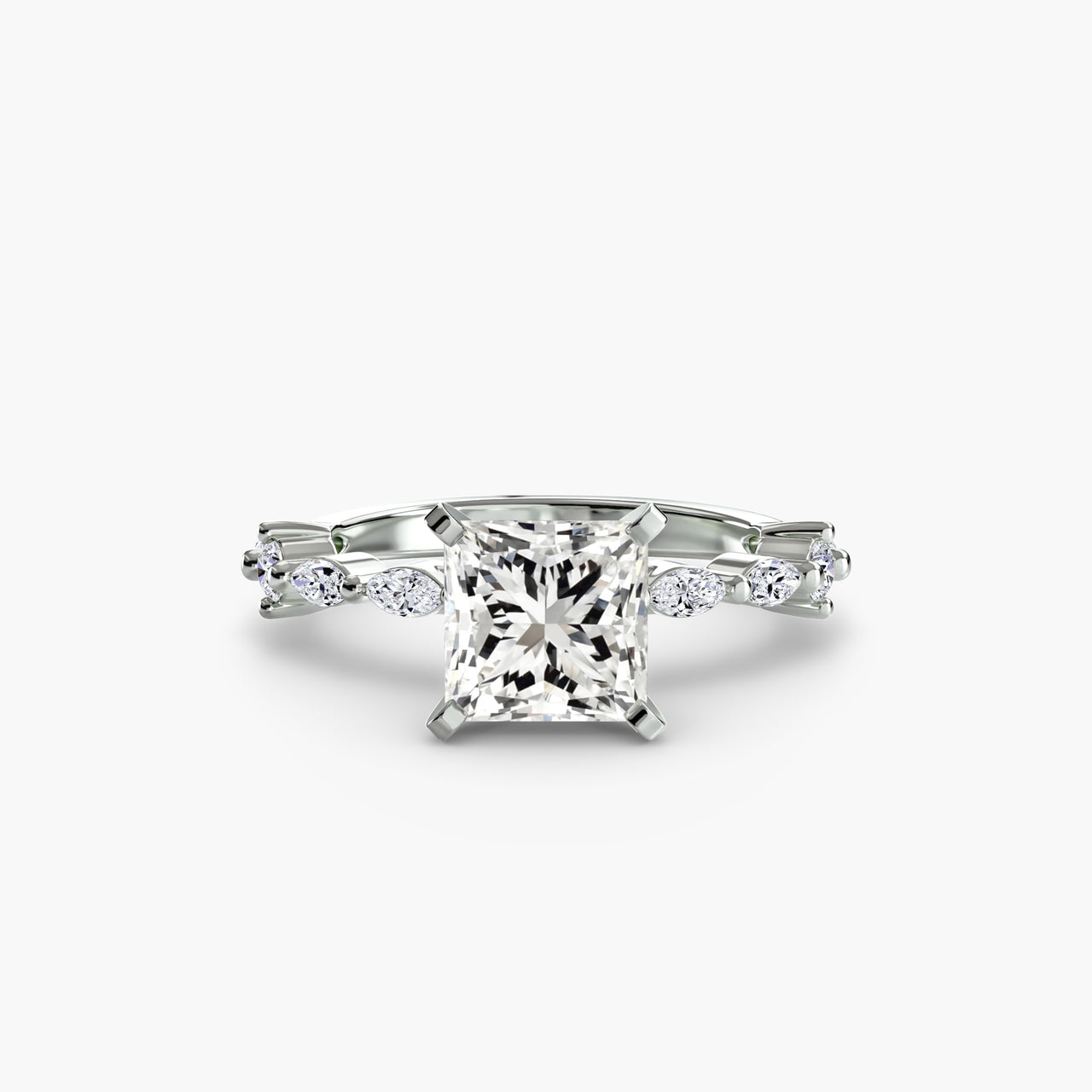 14K White Gold / Princess Solitaire with Eternity Pavé