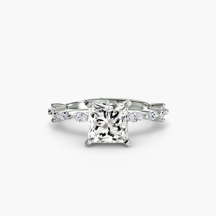 14K White Gold / Princess Solitaire with Eternity Pavé