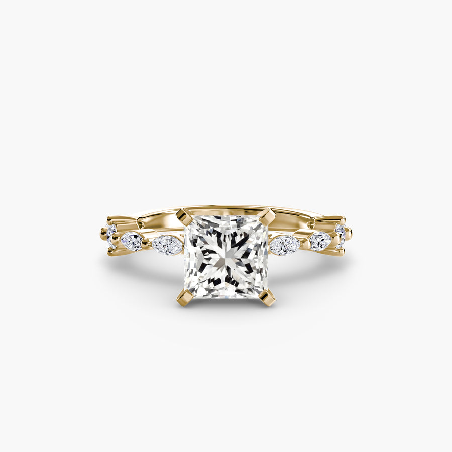 14K Yellow Gold / Princess Solitaire with Eternity Pavé