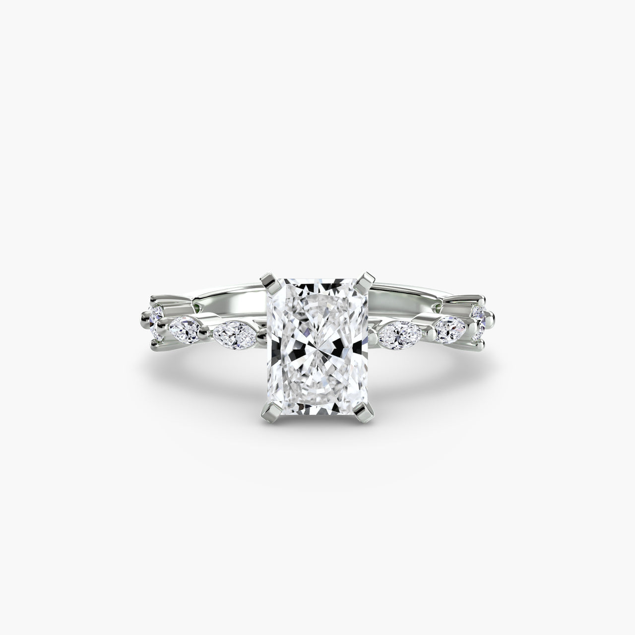 14K White Gold / Radiant Solitaire with Eternity Pavé