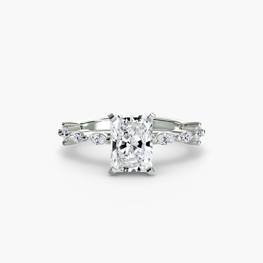 14K White Gold / Radiant Solitaire with Eternity Pavé