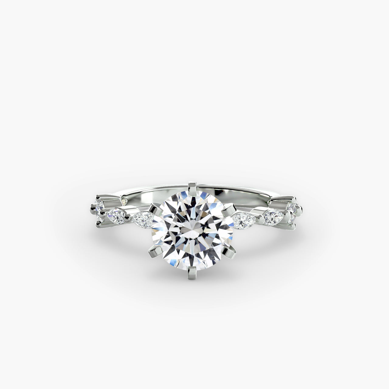 14K White Gold / Round Solitaire with Eternity Pavé