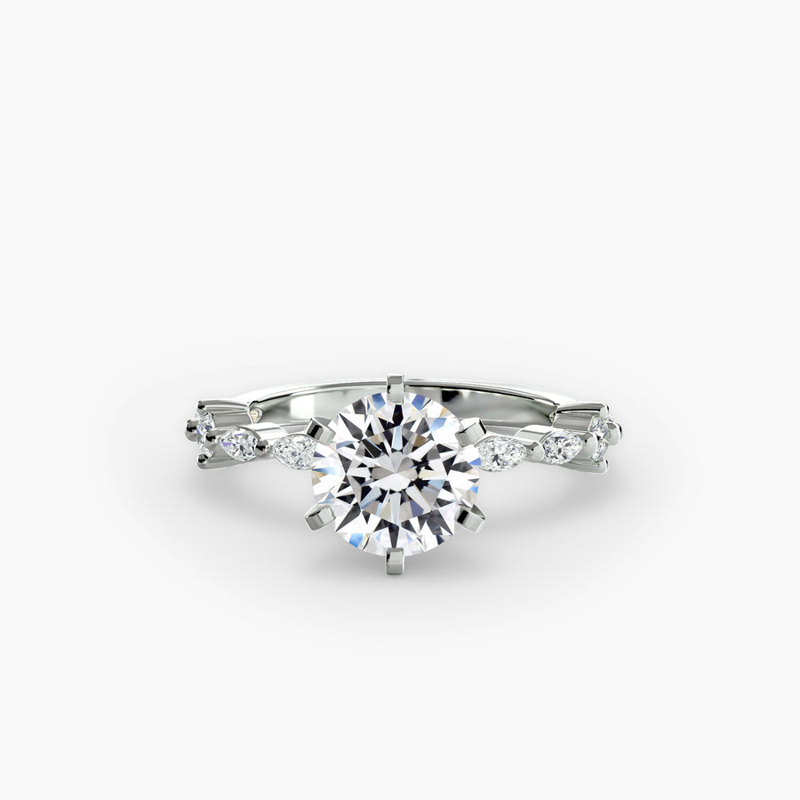 14K White Gold / Round Solitaire with Eternity Pavé
