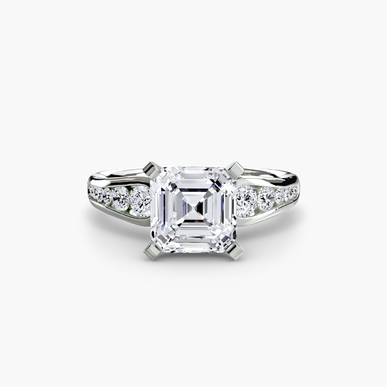14K White Gold / Asscher Solitaire with Pavé 2