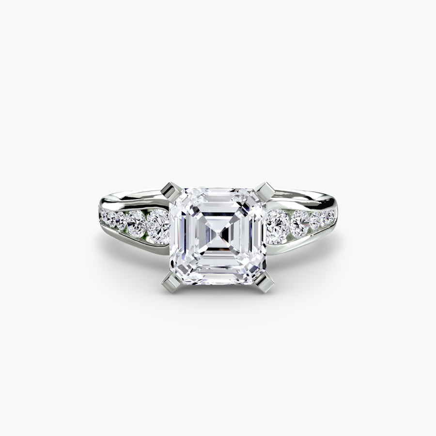 14K White Gold / Asscher Solitaire with Pavé 2