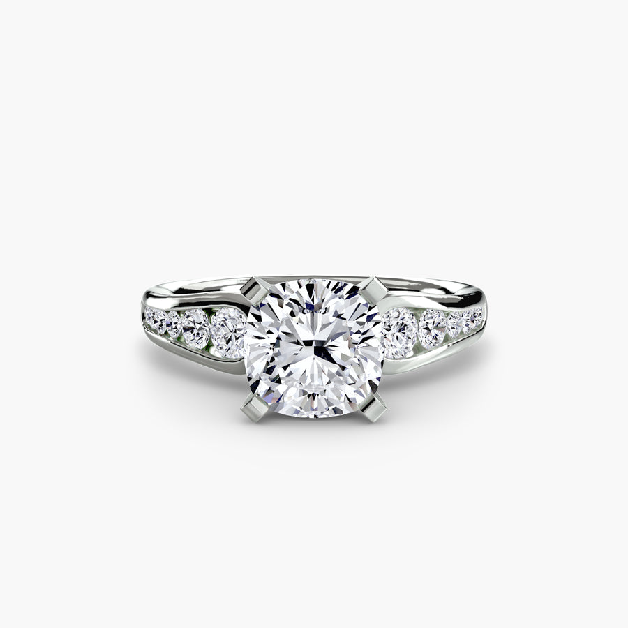 14K White Gold / Cushion Solitaire with Pavé 2