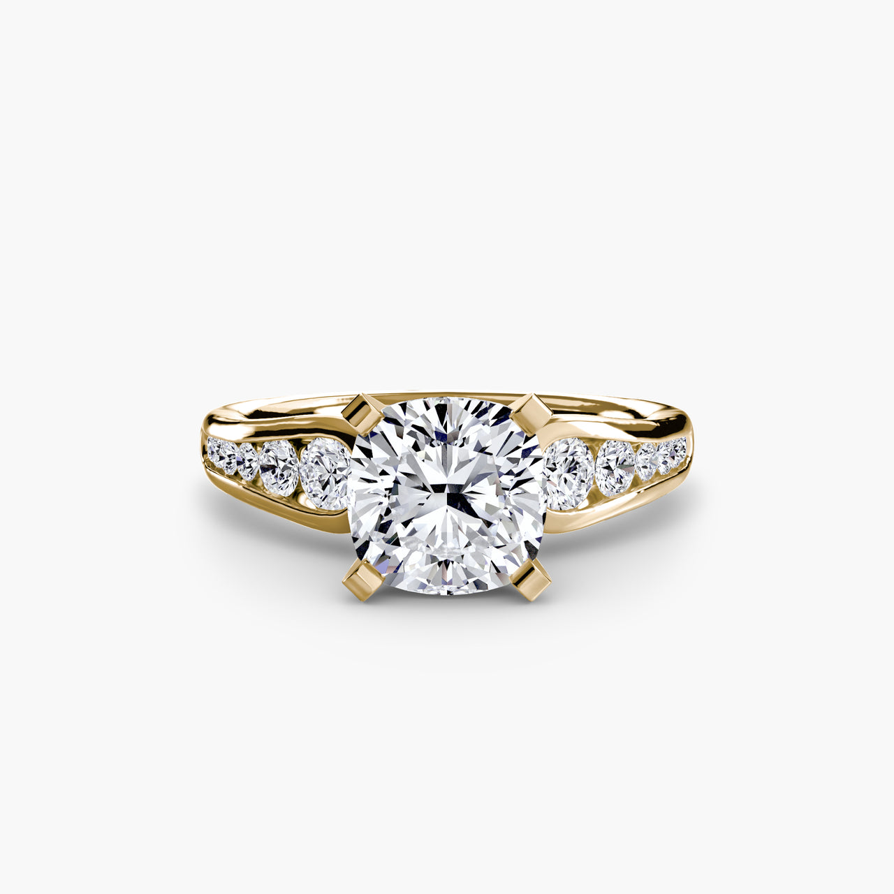 14K Yellow Gold / Cushion Solitaire with Pavé 2