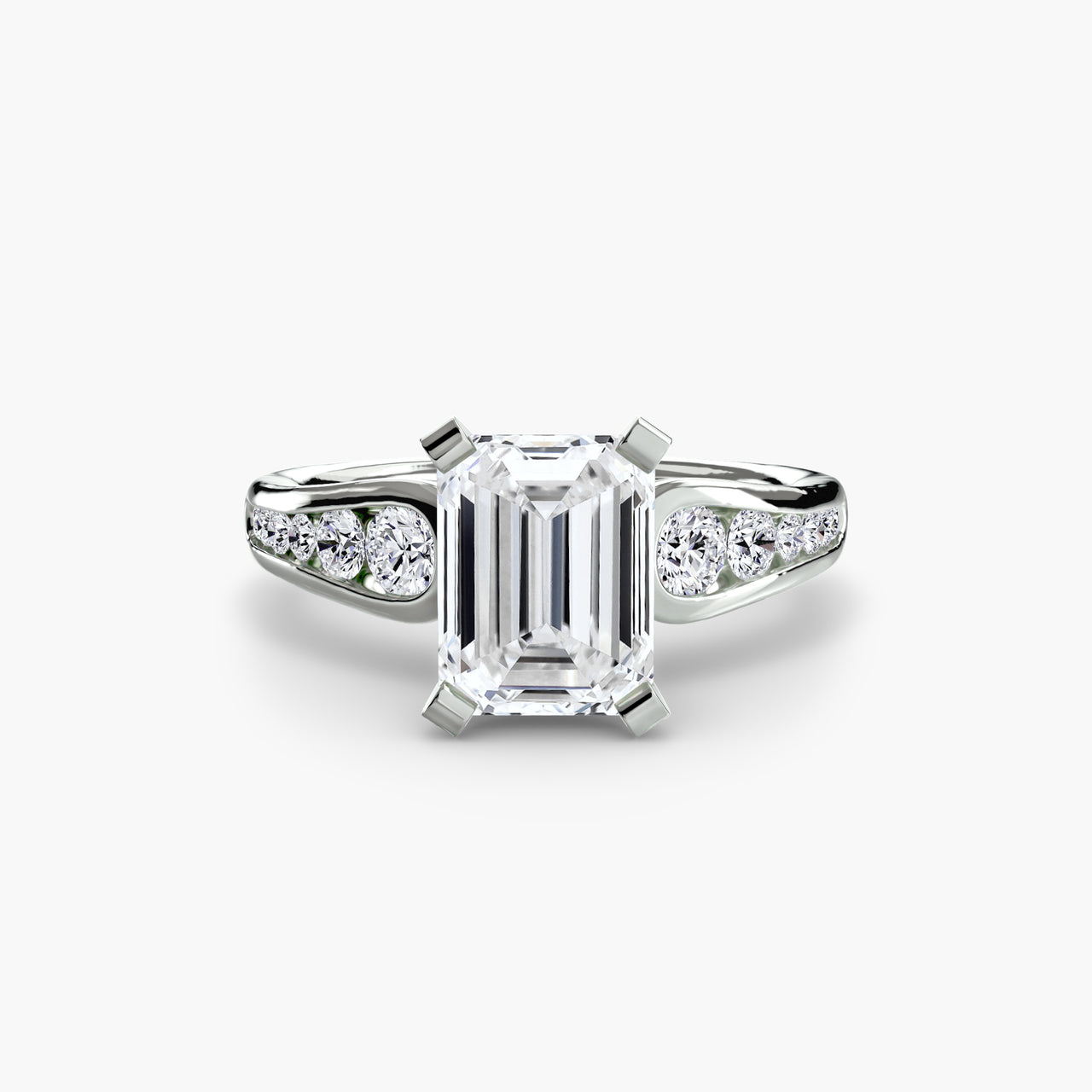 14K White Gold / Emerald Solitaire with Pavé 2