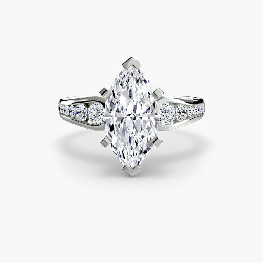 14K White Gold / Marquise Solitaire with Pavé 2