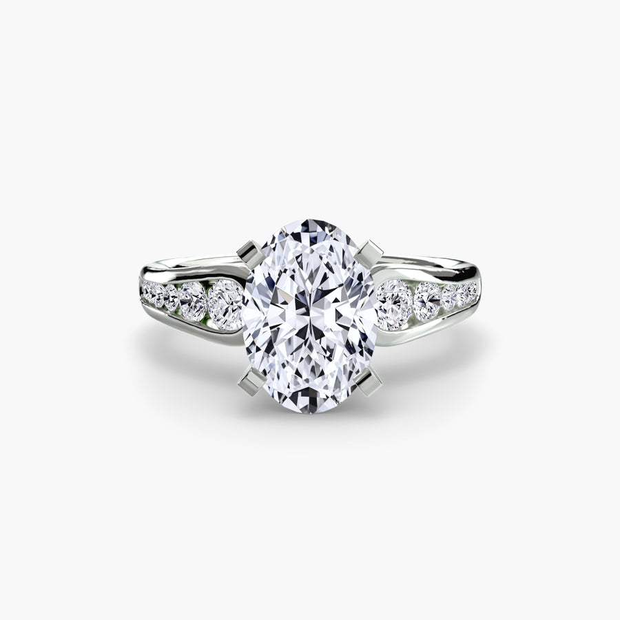 14K White Gold / Oval Solitaire with Pavé 2