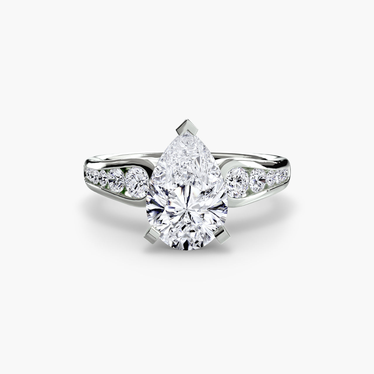 14K White Gold / Pear Solitaire with Pavé 2