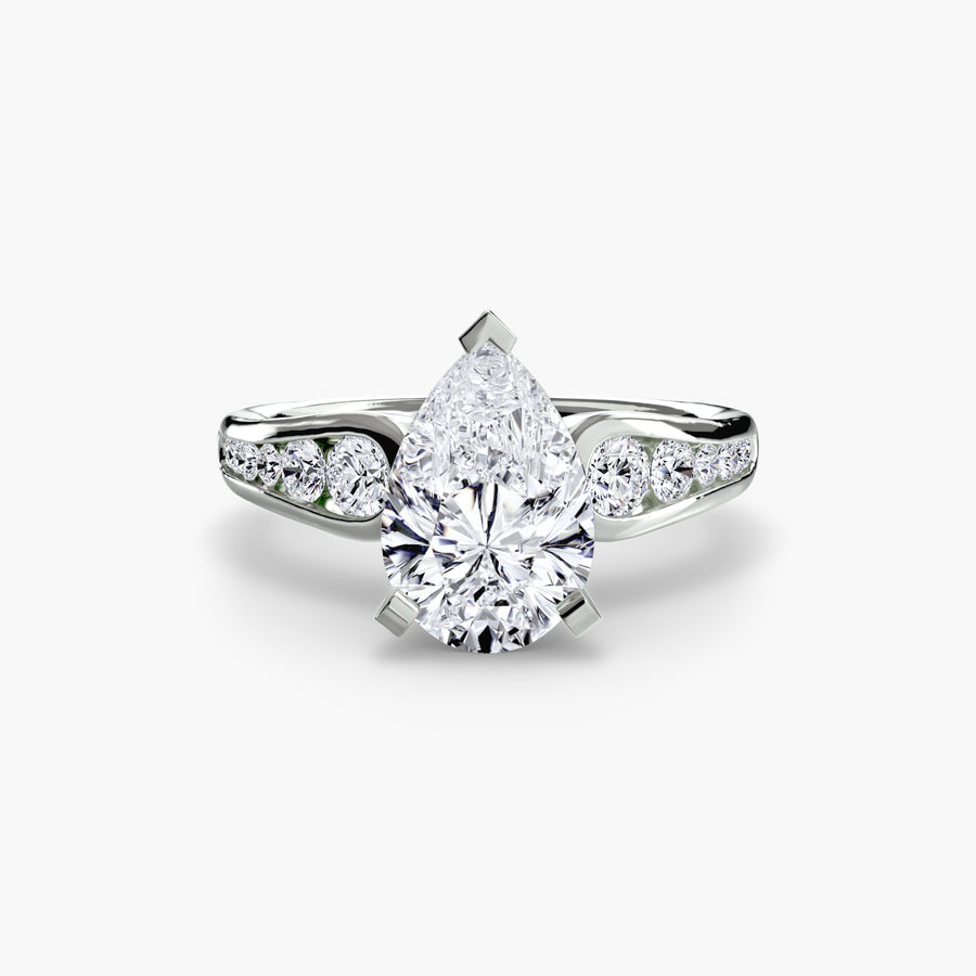 14K White Gold / Pear Solitaire with Pavé 2