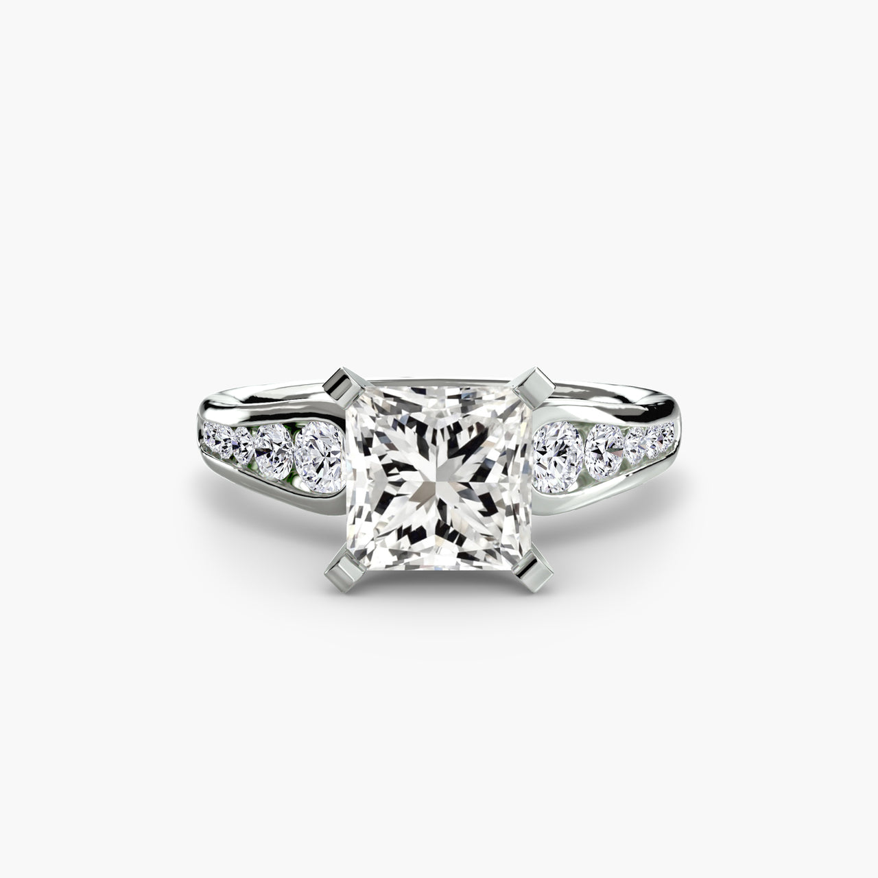 14K White Gold / Princess Solitaire with Pavé 2