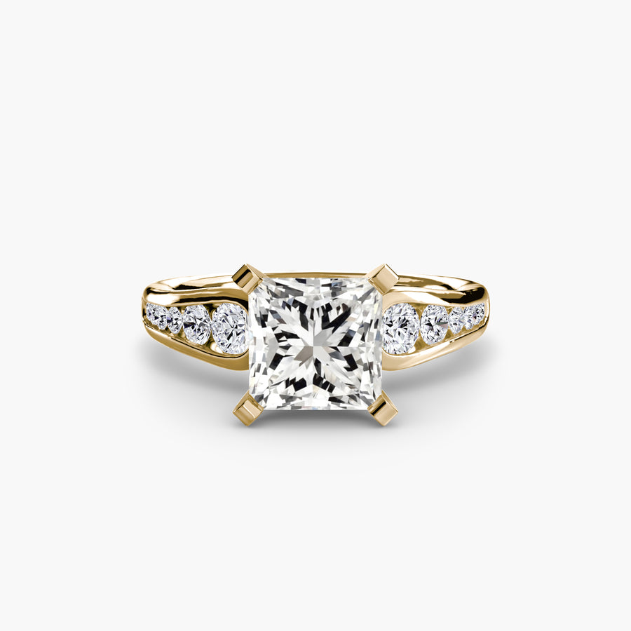 14K Yellow Gold / Princess Solitaire with Pavé 2