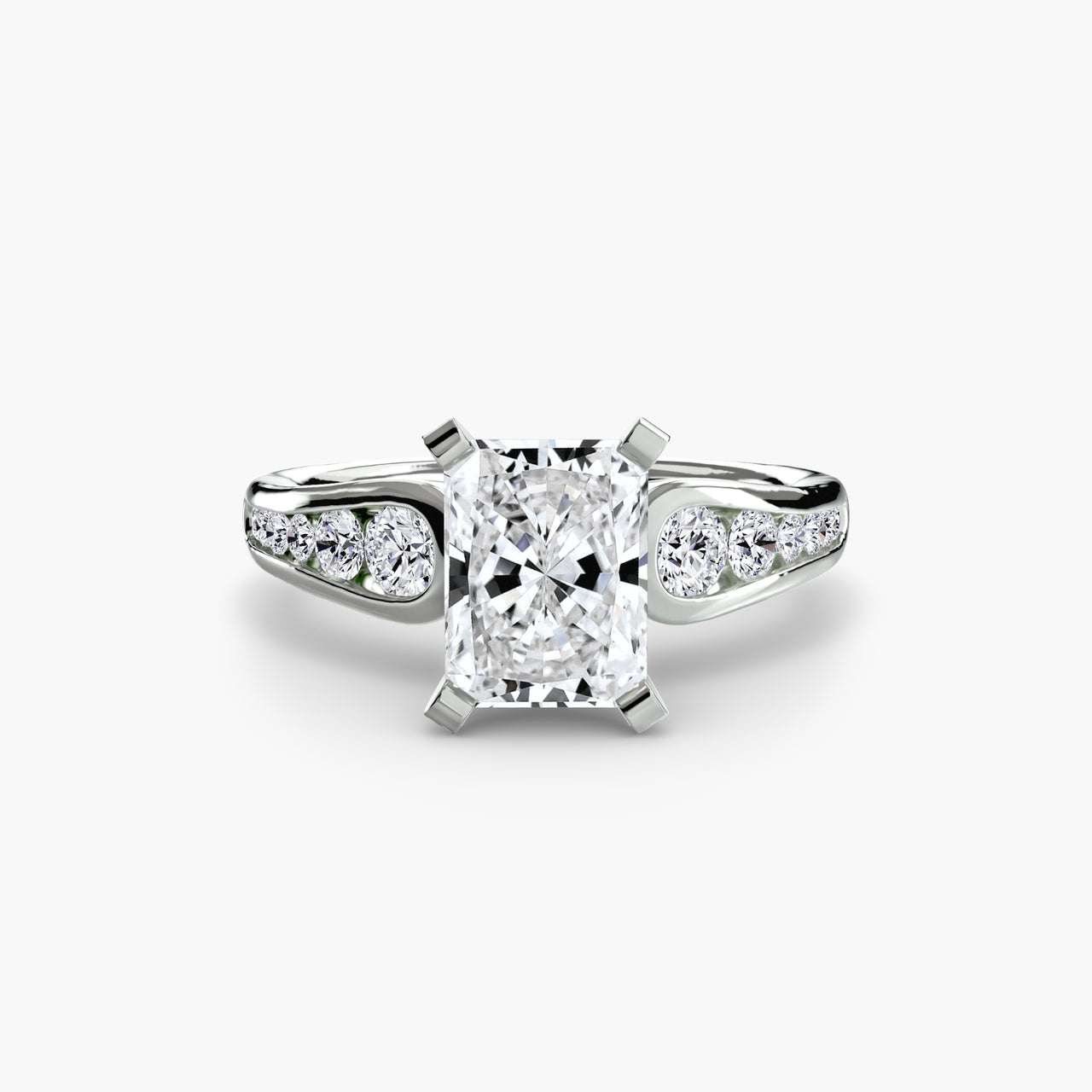 14K White Gold / Radiant Solitaire with Pavé 2