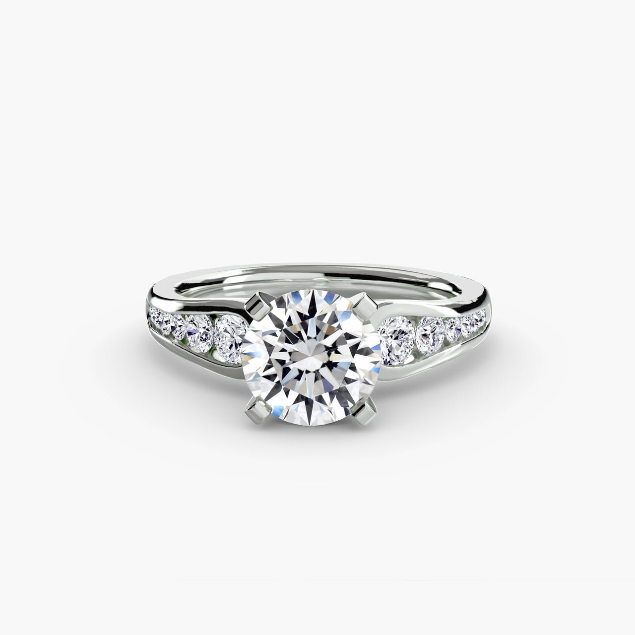 14K White Gold / Round Solitaire with Pavé 2