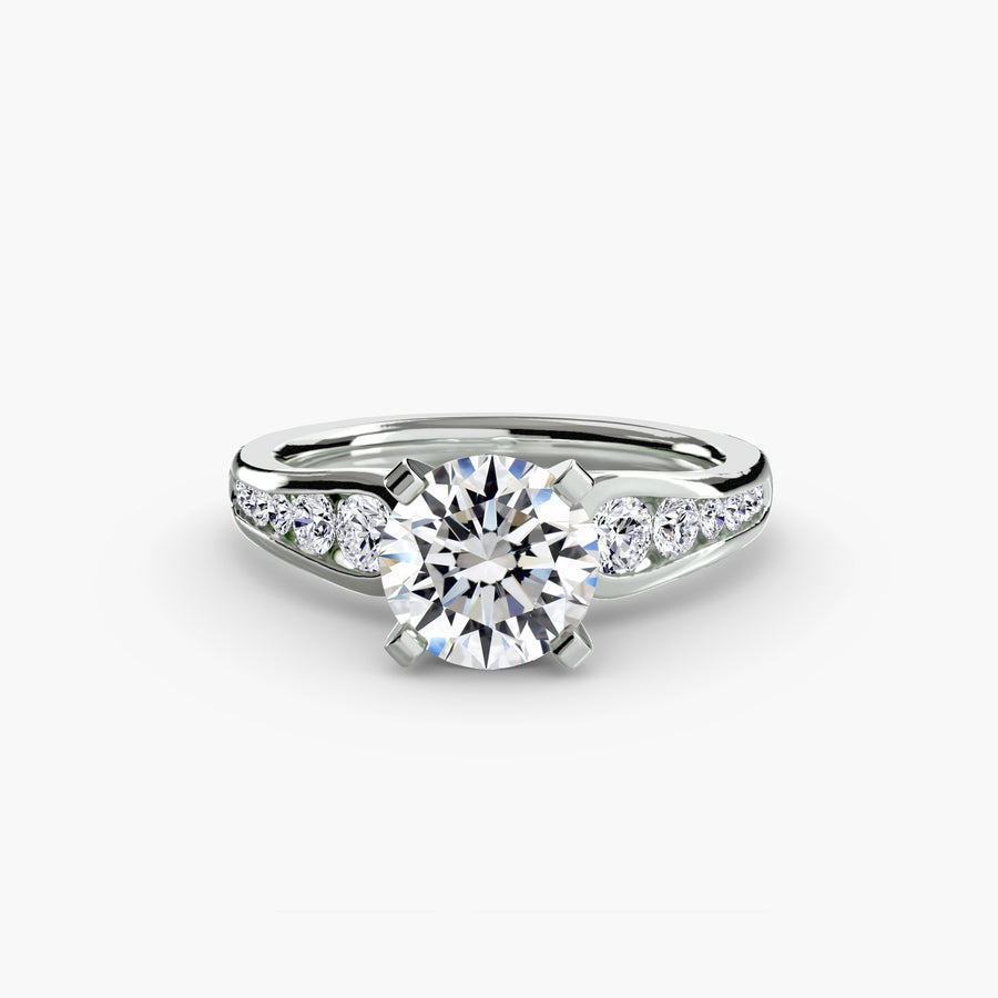 14K White Gold / Round Solitaire with Pavé 2