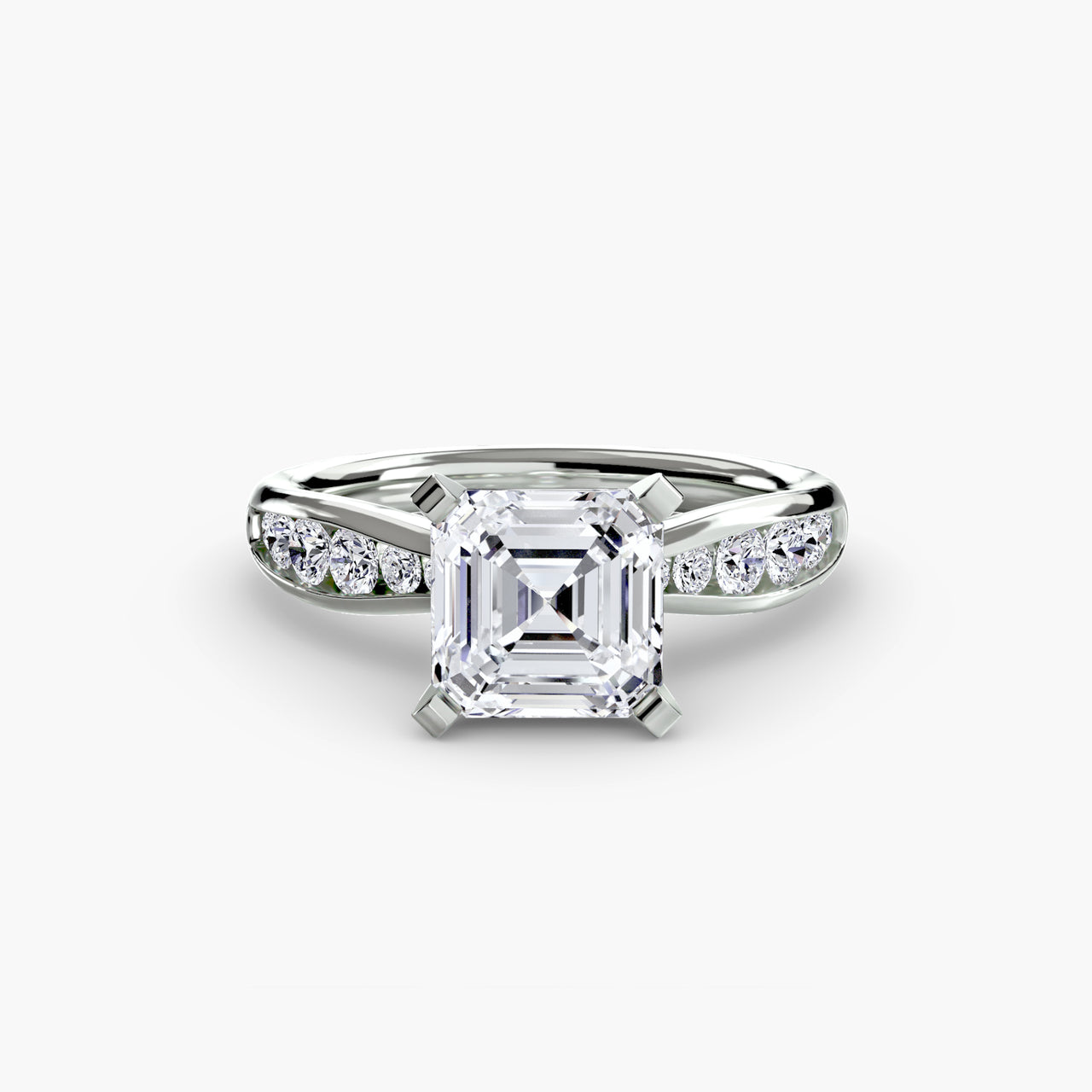 14K White Gold / Asscher Solitaire with Pavé 3