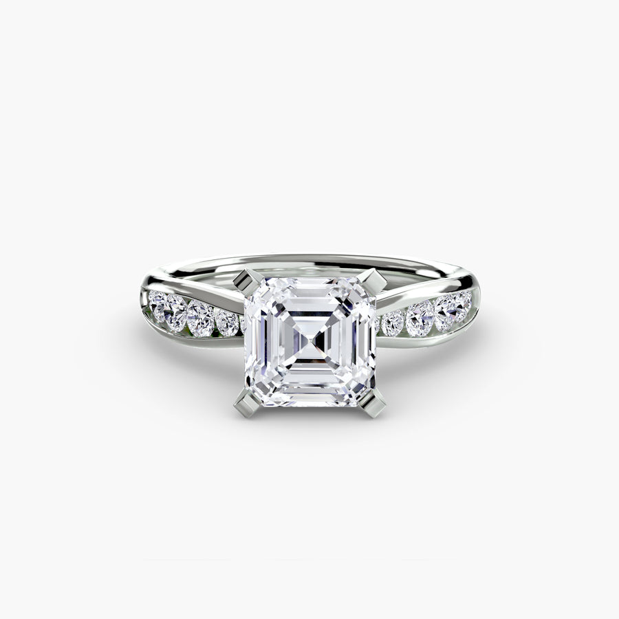 14K White Gold / Asscher Solitaire with Pavé 3