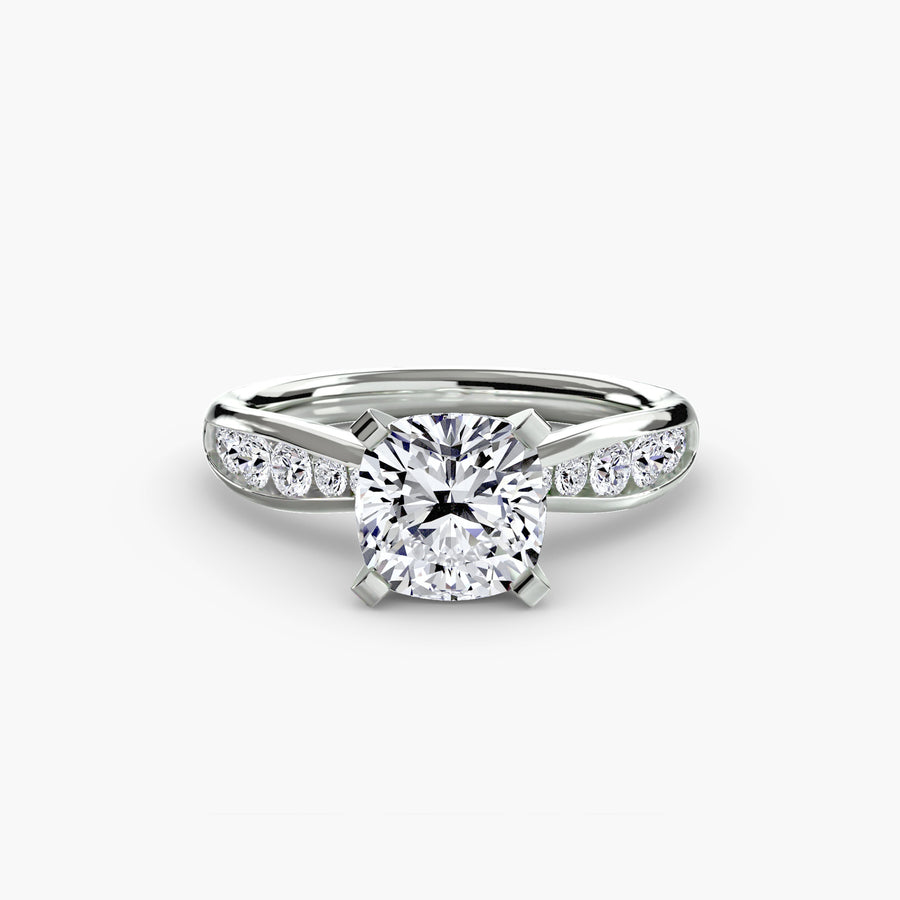 14K White Gold / Cushion Solitaire with Pavé 3