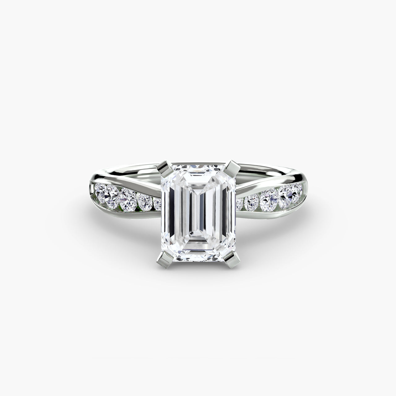 14K White Gold / Emerald Solitaire with Pavé 3