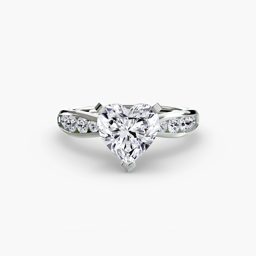 14K White Gold / Heart Solitaire with Pavé 3