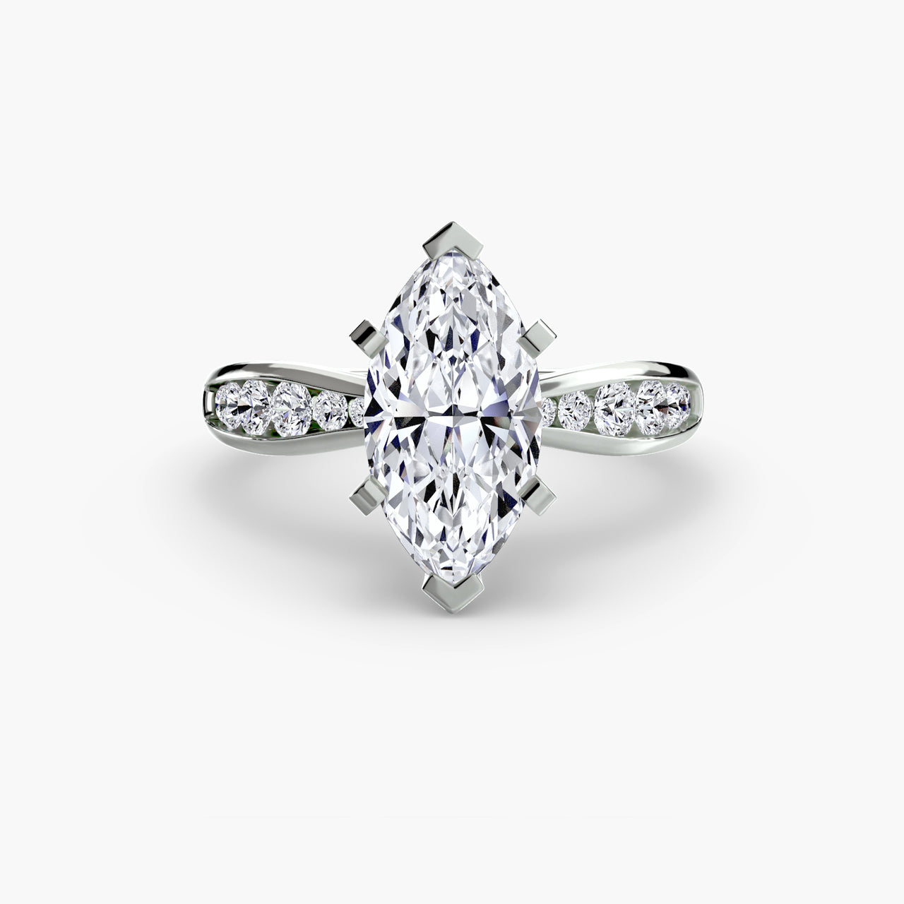 14K White Gold / Marquise Solitaire with Pavé 3