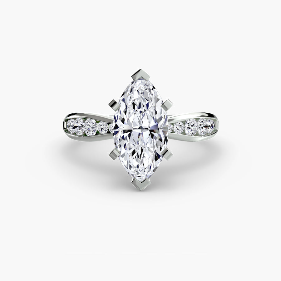 14K White Gold / Marquise Solitaire with Pavé 3