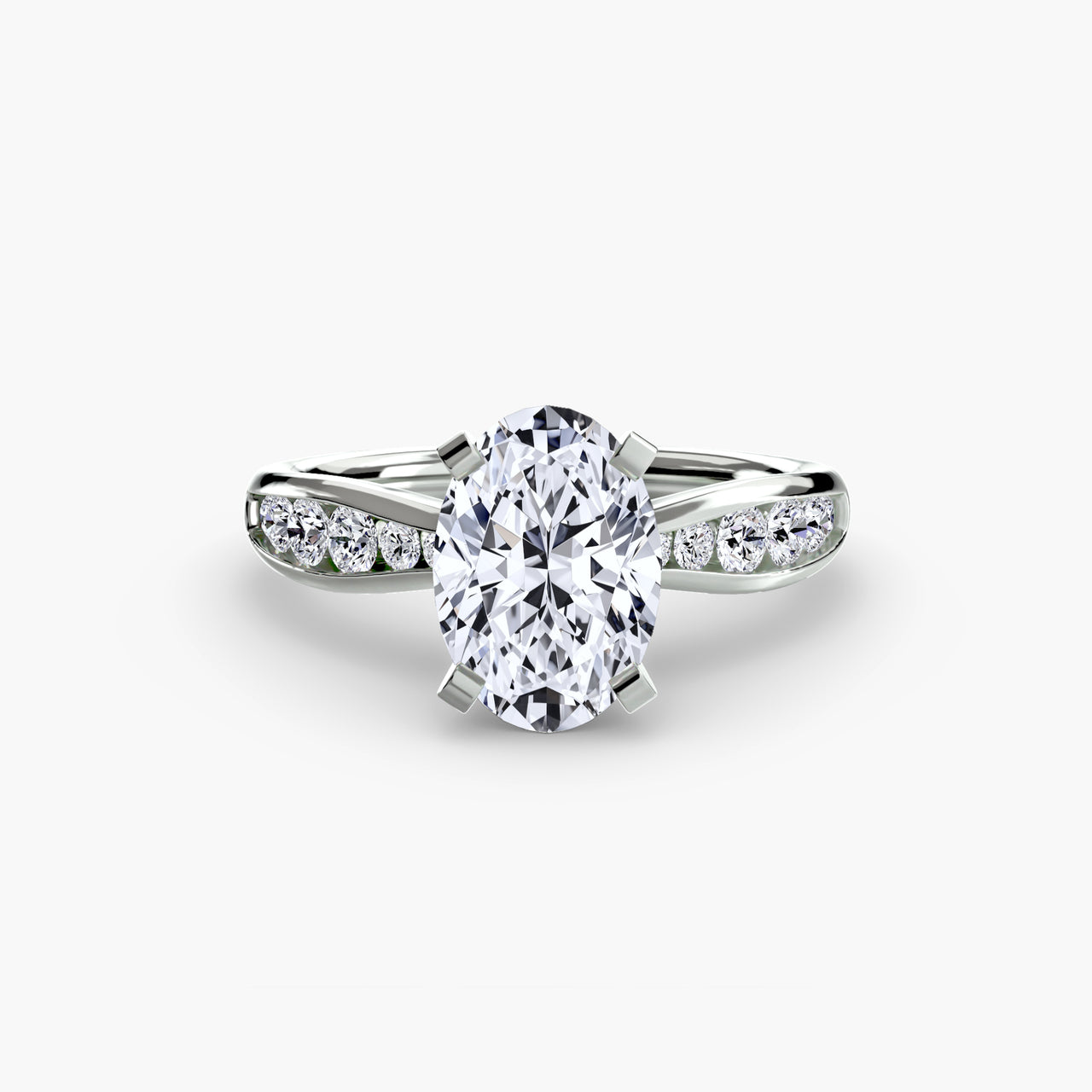 14K White Gold / Oval Solitaire with Pavé 3